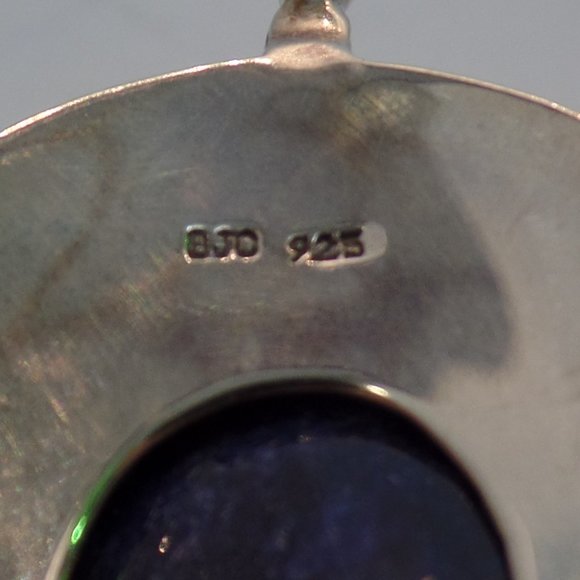 Samuel B Stamped 9.25 Sterling BJC Caviar Detailing Bold Pendant Blue Stone - Picture 7 of 12